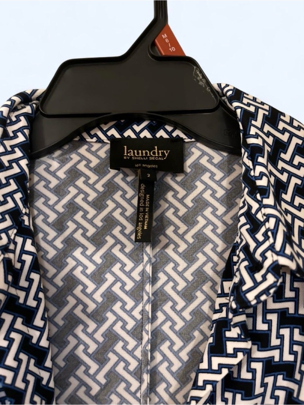 Laundry by Shelli Segal White Blue Geometric Print Work Dress Size 2 - Picture 4 of 7